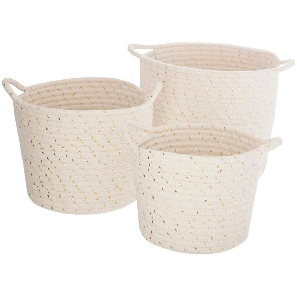Set Di 3 Cestelli Cotone Con Oro Aufbewahrungskorb - Foto 1