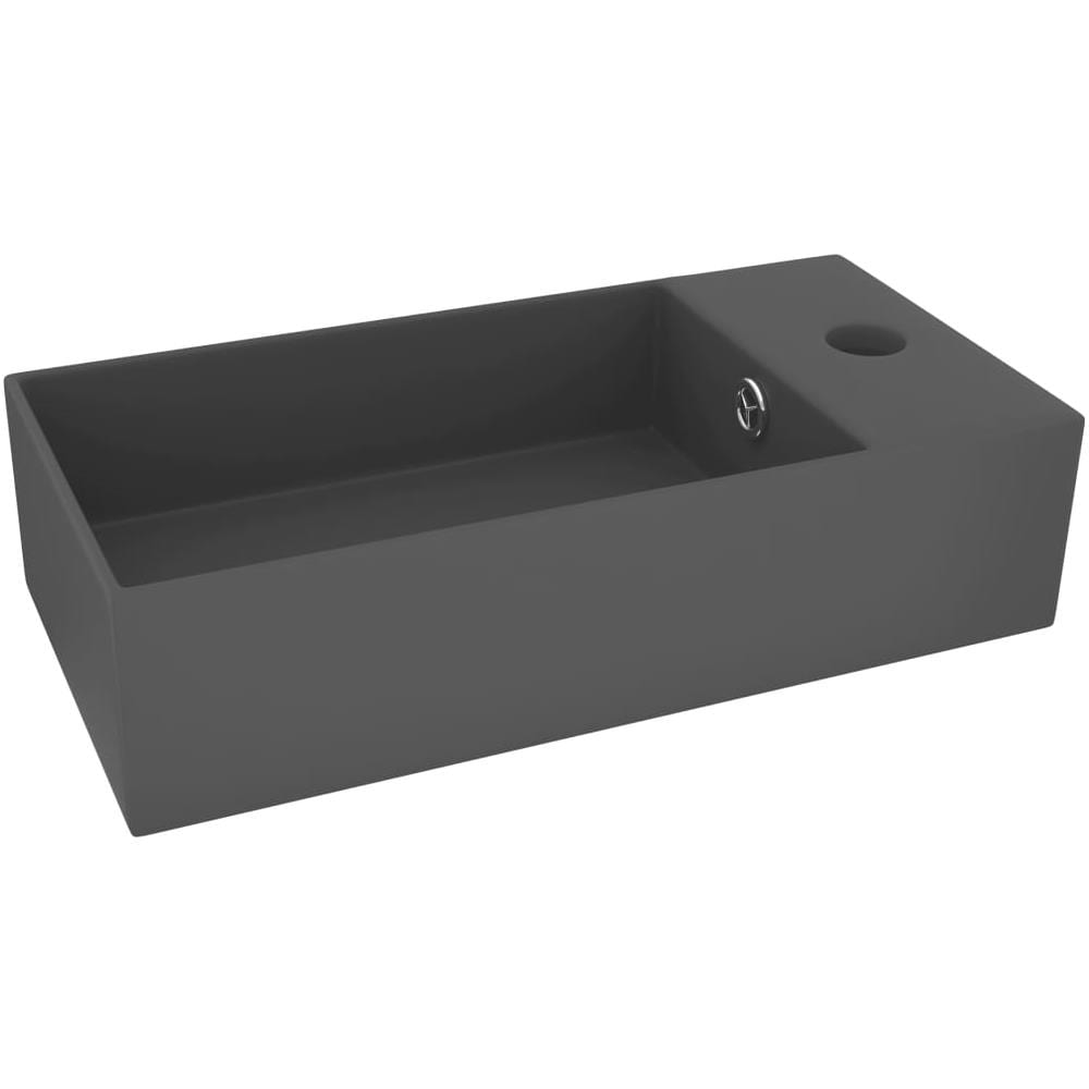 Lavandino con Troppopieno in Ceramica Grigio Scuro - Foto 1