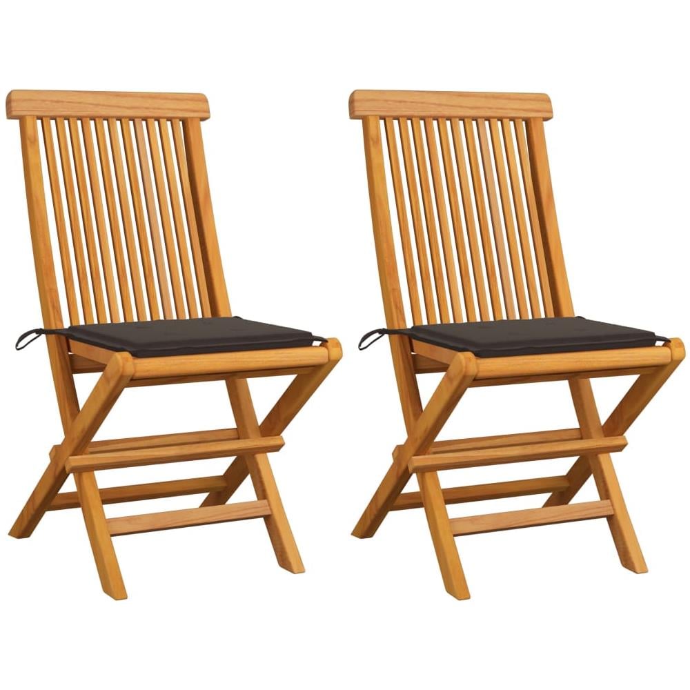 Sedie Da Giardino E Cuscini Grigio Talpa 2 Pz Massello Di Teak - Foto 1