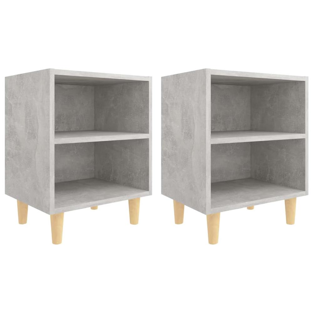 Comodini Gambe In Legno Massello Grigio Cemento 2 Pz 40x35x50cm - Foto 2