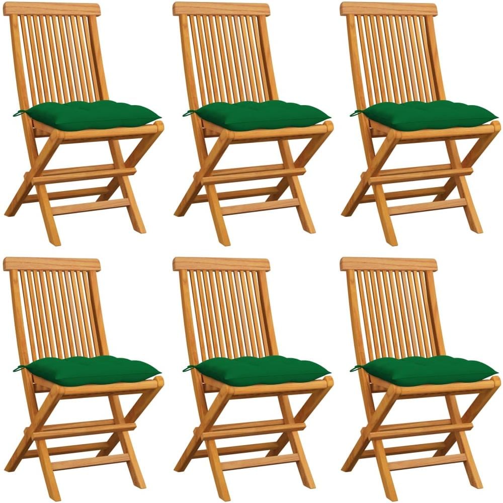 Sedie da Giardino con Cuscini Verdi 6 pz in Massello di Teak - Foto 1