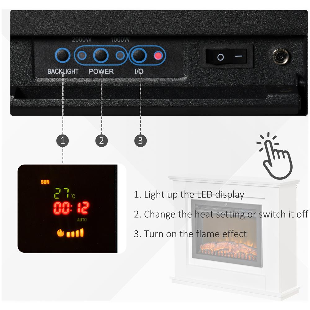 Camino Elettrico Effetto Fiamma Realistico Con Cornice In Legno - Bianco - Foto 2