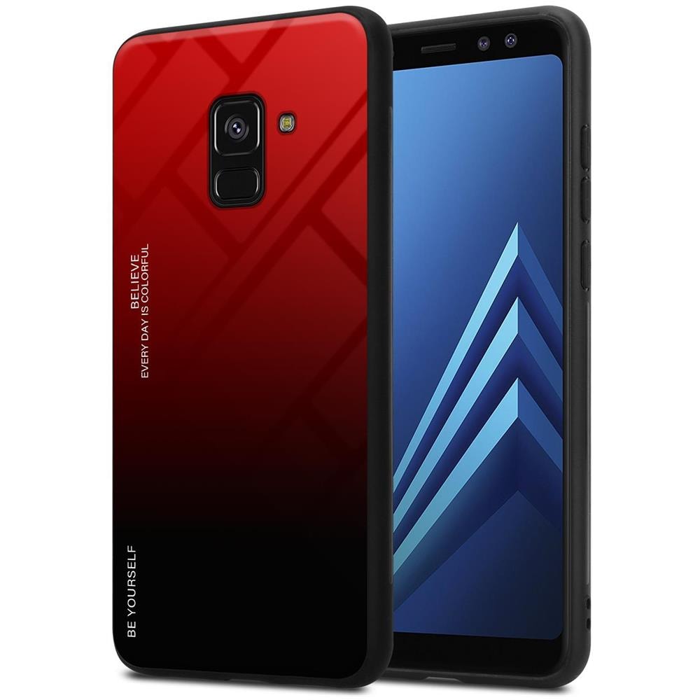 Custodia Compatibile Con Samsung Galaxy A8 2018 In Rosso - Nero - Coperchio Protettivo Bicolore In Vetro Temperato E Silicone Tpu - Foto 1
