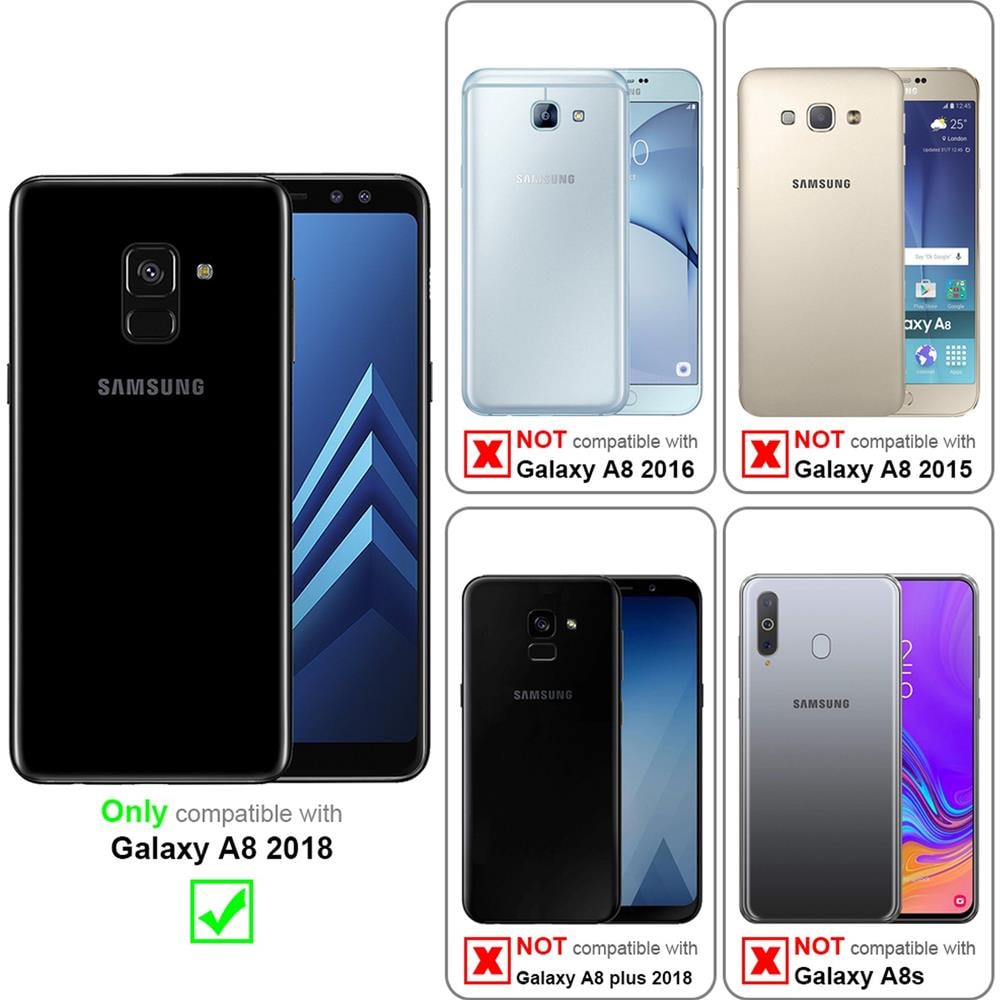 Custodia Compatibile Con Samsung Galaxy A8 2018 In Rosso - Nero - Coperchio Protettivo Bicolore In Vetro Temperato E Silicone Tpu - Foto 2