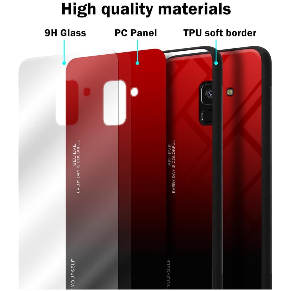 Custodia Compatibile Con Samsung Galaxy A8 2018 In Rosso - Nero - Coperchio Protettivo Bicolore In Vetro Temperato E Silicone Tpu - Foto 7