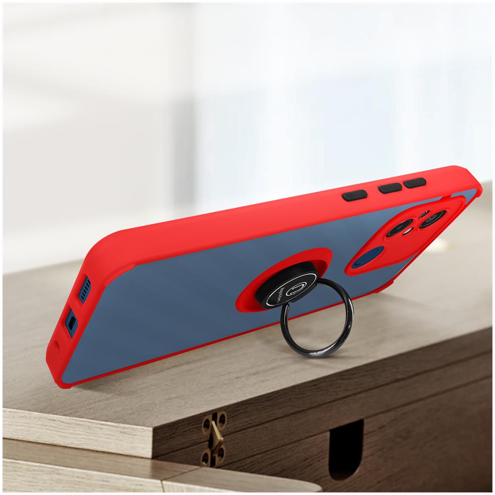 Cover Per Xiaomi Redmi 12c Bimateria Anello Metallico Supporto Bordo Rosso - Foto 2