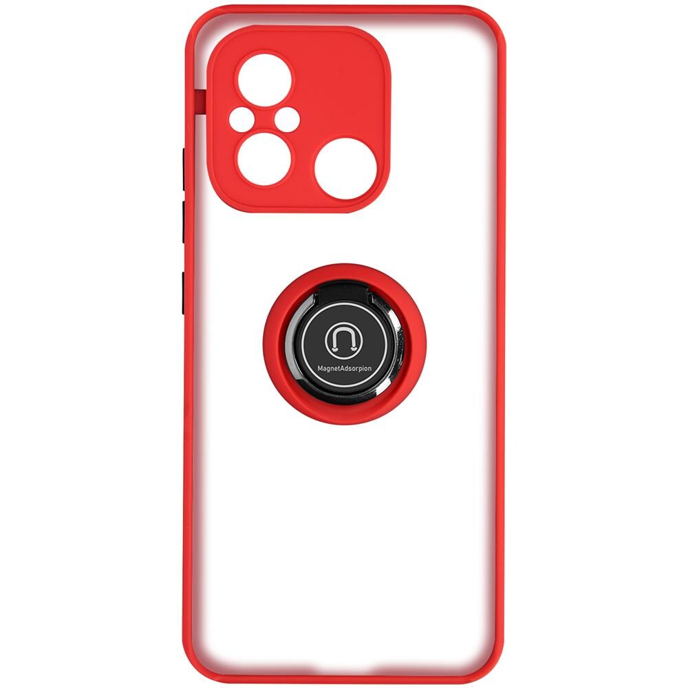 Cover Per Xiaomi Redmi 12c Bimateria Anello Metallico Supporto Bordo Rosso - Foto 1