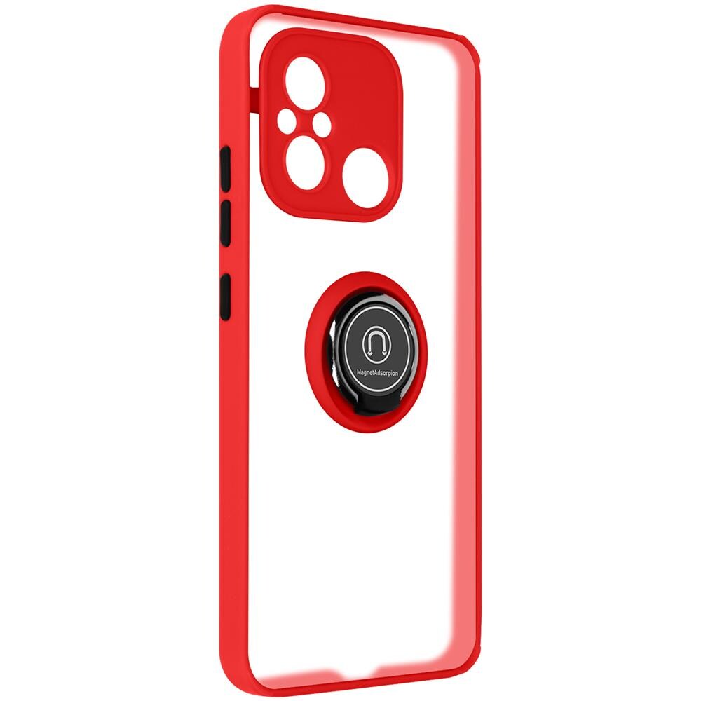 Cover Per Xiaomi Redmi 12c Bimateria Anello Metallico Supporto Bordo Rosso - Foto 5