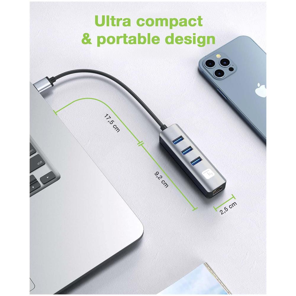 Adattatore Convertitore Usb Tipo A A Rj45 Gigabit Con Hub 3 Porte Usb 5 Gbps - Foto 2