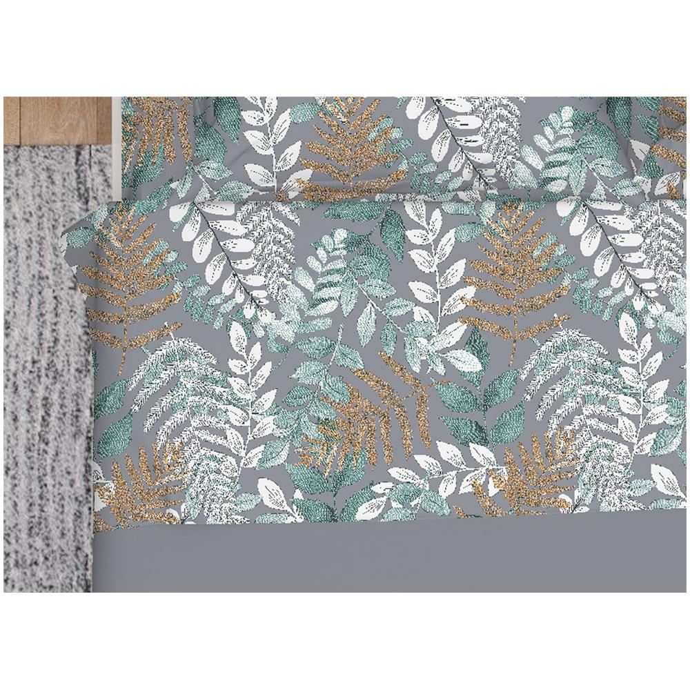 Completo Lenzuola In 100% Cotone Made Italy Disegno Foglie Botanico Singolo Foglie - Foto 2