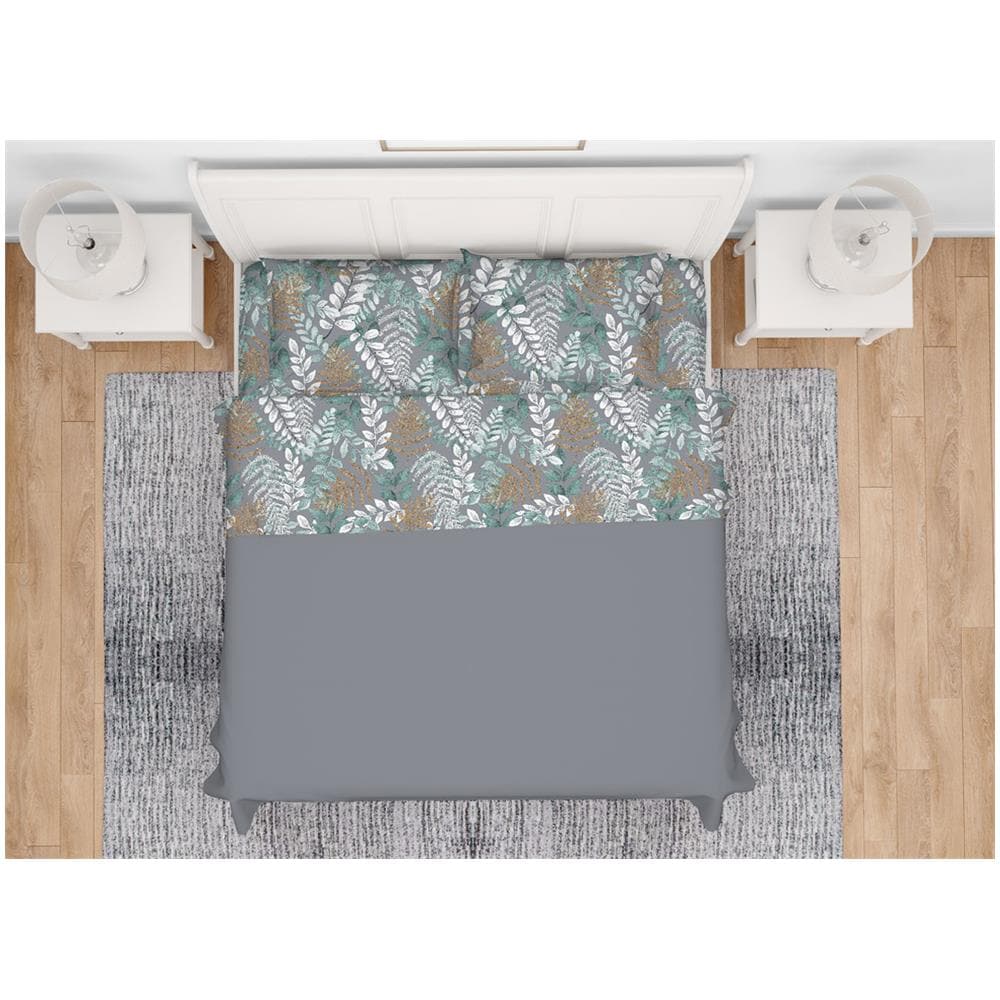 Completo Lenzuola In 100% Cotone Made Italy Disegno Foglie Botanico Singolo Foglie - Foto 1