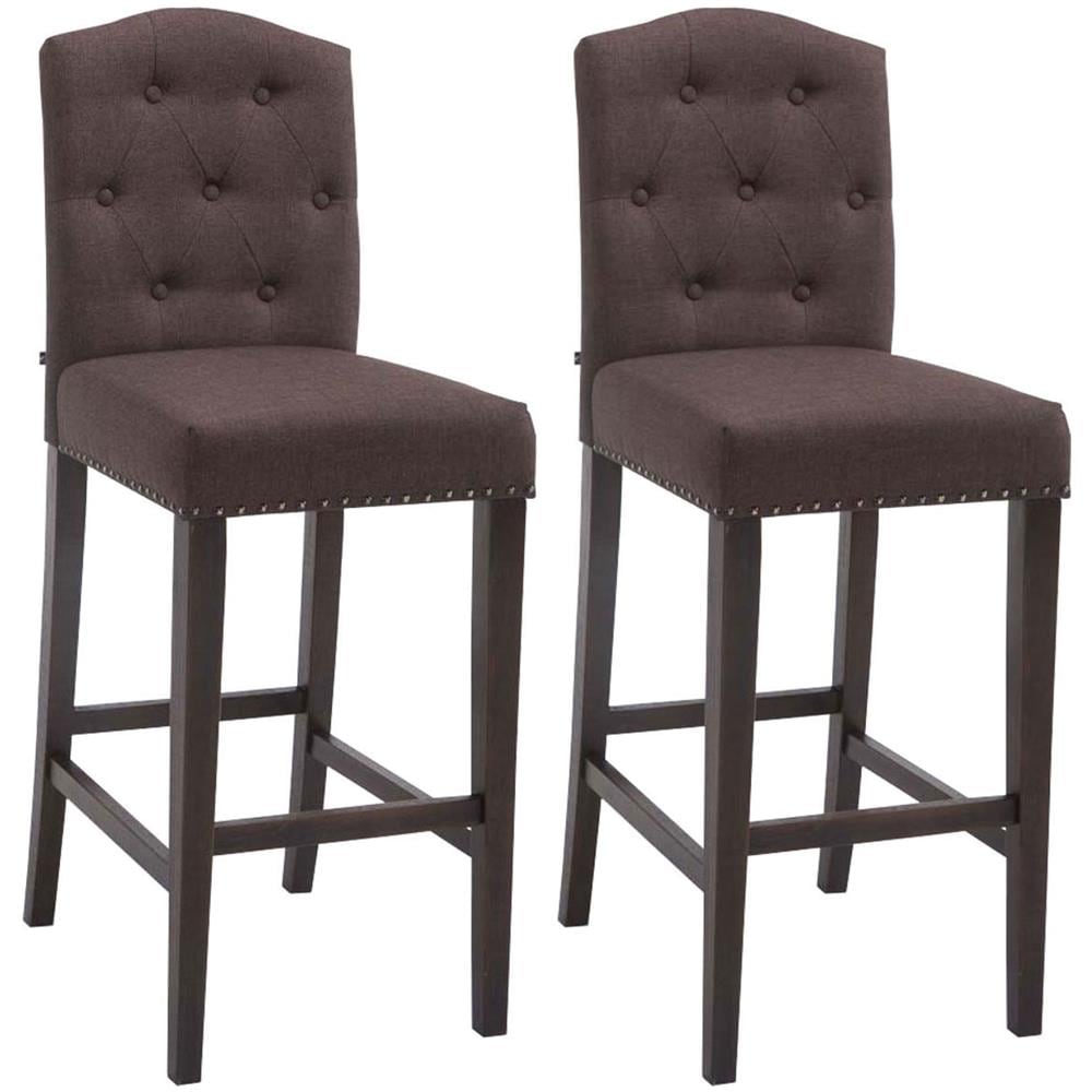 Set 2 Sgabelli Bar Cucina Louise Chesterfield in Tessuto e Legno - Coppia Sedie Sgabello Bancone con Schienale H 77cm Marrone Antico Scuro - Foto 1