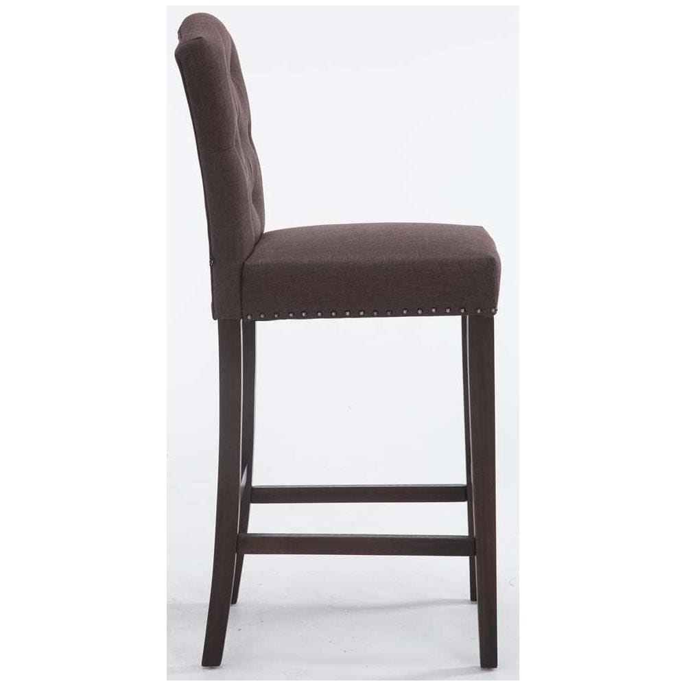 Set 2 Sgabelli Bar Cucina Louise Chesterfield in Tessuto e Legno - Coppia Sedie Sgabello Bancone con Schienale H 77cm Marrone Antico Scuro - Foto 2