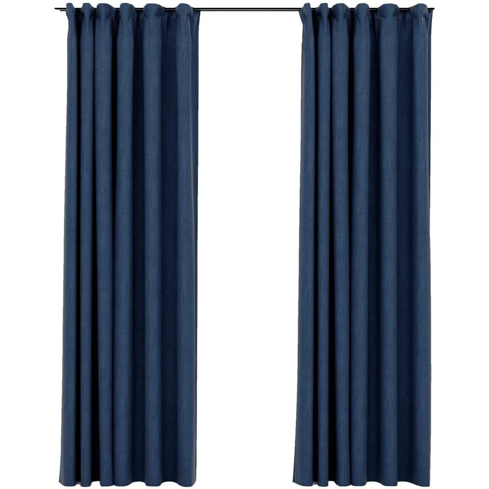 Tende Oscuranti con Ganci Effetto Lino 2 pz Blu 140x225 cm - Foto 1