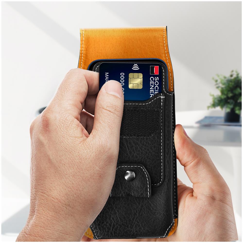 Custodia Da Cintura Per Smartphone 5,5 Pollici In Finta Pelle Effetto Retrò Nera - Foto 5