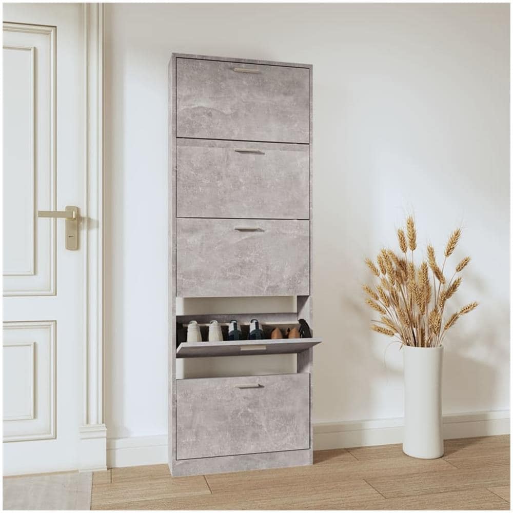 Scarpiera Grigio Cemento 59x17x169 Cm In Legno Multistrato - Foto 1
