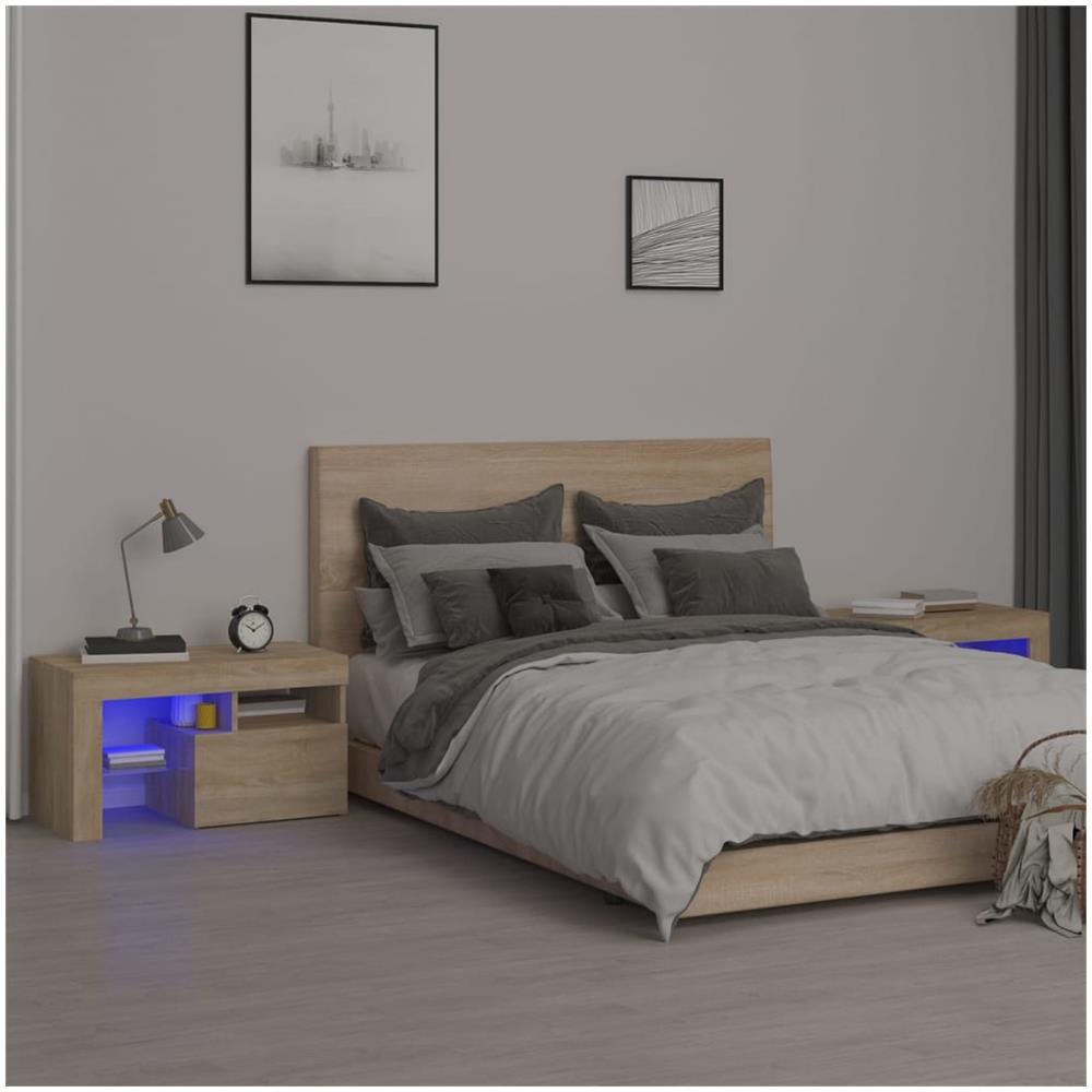 Comodini 2 Pz Con Luci A Led Rovere Sonoma 70x36,5x40 Cm - Foto 1