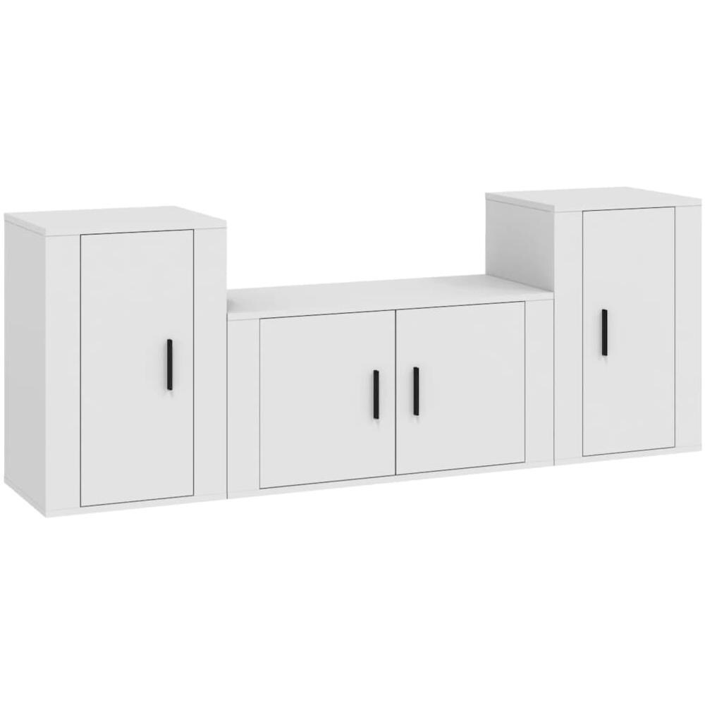 Set Mobili Porta Tv 3 Pz Bianco In Legno Multistrato - Foto 2
