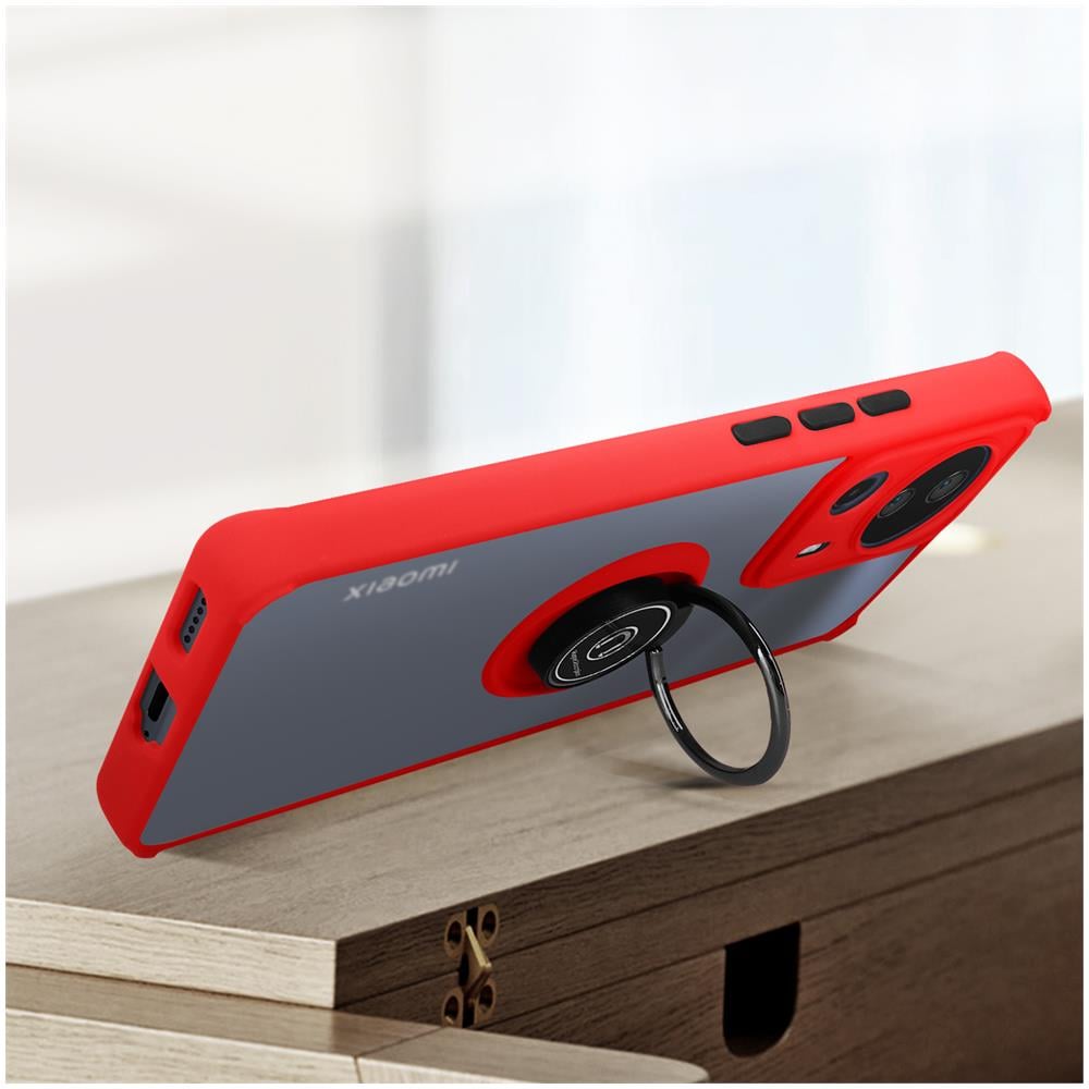 Cover Per Xiaomi 13 Lite Bimateria Anello Metallico Supporto Bordo Rosso - Foto 2
