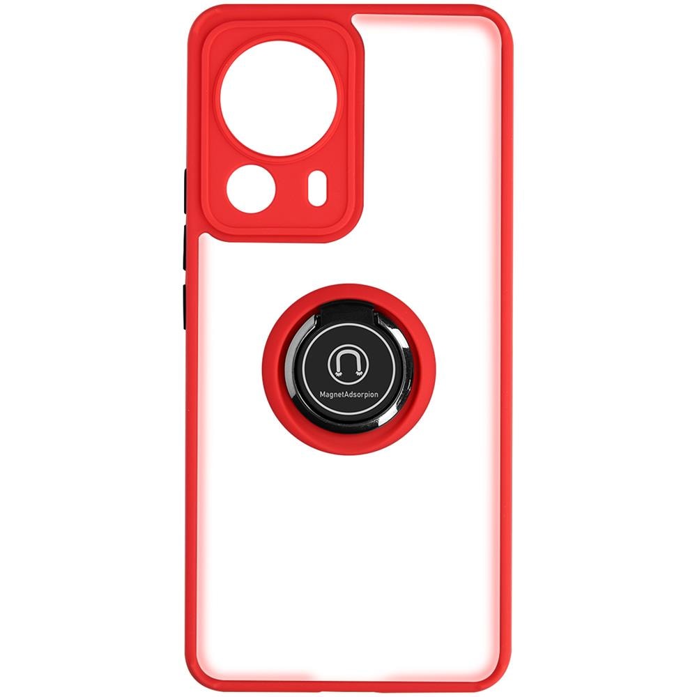 Cover Per Xiaomi 13 Lite Bimateria Anello Metallico Supporto Bordo Rosso - Foto 1