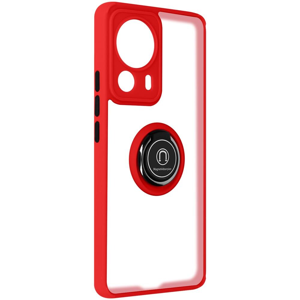 Cover Per Xiaomi 13 Lite Bimateria Anello Metallico Supporto Bordo Rosso - Foto 5