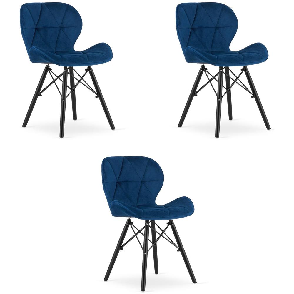 Sedia in velluto WAKO - Design moderno, blu navy, gambe nere x 3 - Foto 1