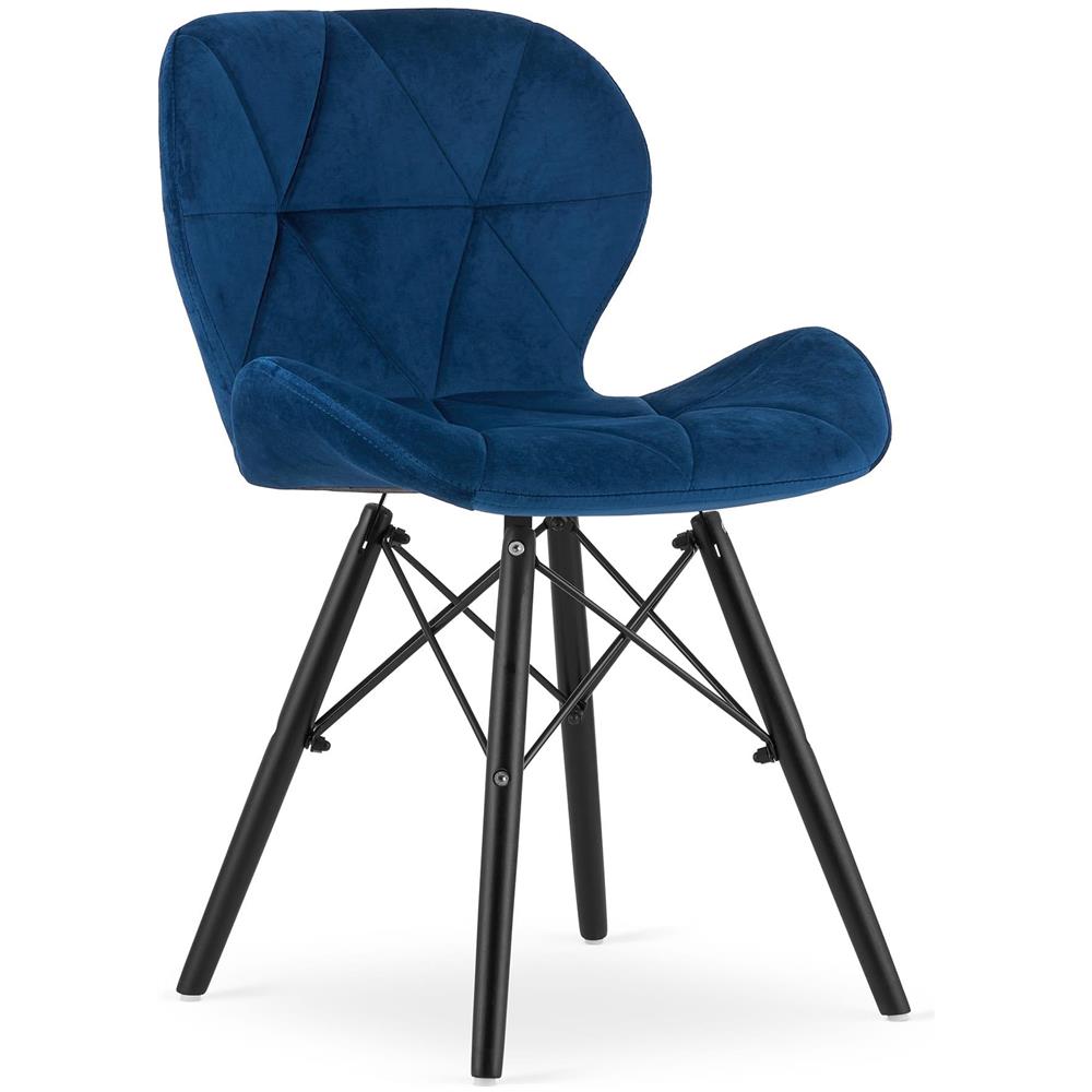 Sedia in velluto WAKO - Design moderno, blu navy, gambe nere x 3 - Foto 2