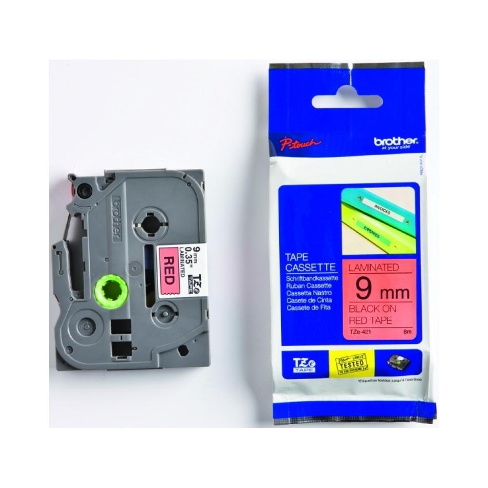 Nastro Laminato per Etichettatrice Formato 9 mm x 8 m Nero su Rosso - Foto 2