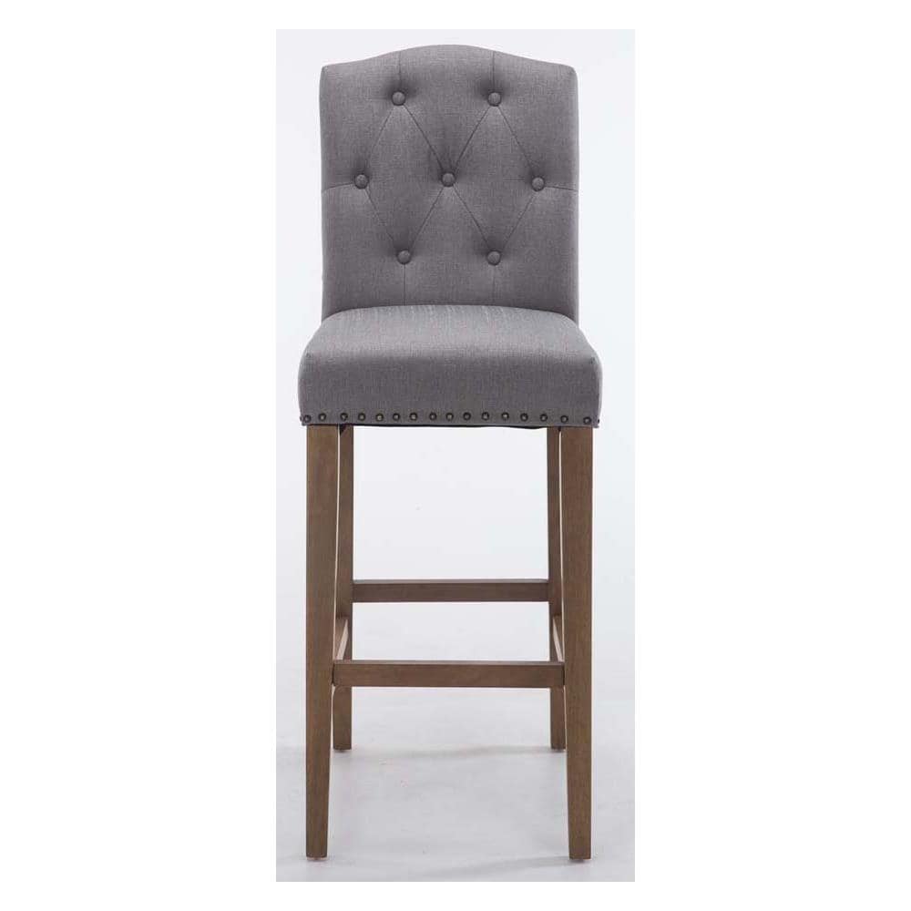 Set 2 Sgabelli Bar Cucina Louise Chesterfield in Tessuto e Legno - Coppia Sedie Sgabello Bancone con Schienale H 77cm Grigio Chiaro Antico Chiaro - Foto 2
