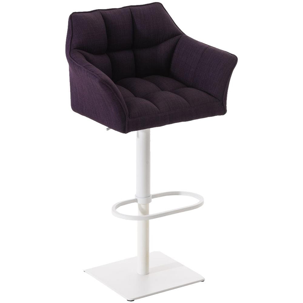 Sgabello Alto Bar Damaso I Sgabello Design Cucina Trapuntato in Tessuto con Braccioli E Schienale Imbottiti l Sedia Sgabello Bar Pub con Poggiapiedi Viola Bianco - Foto 1