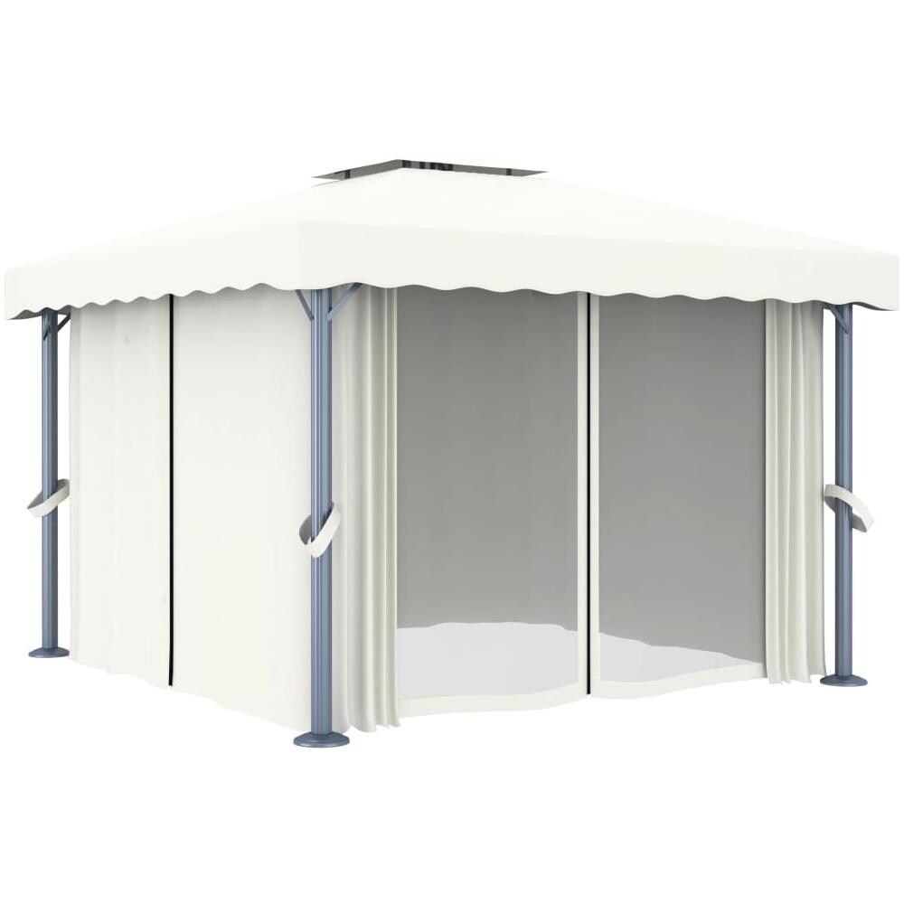 Gazebo Con Tende 3x3 Cm Bianco Crema Alluminio - Foto 2