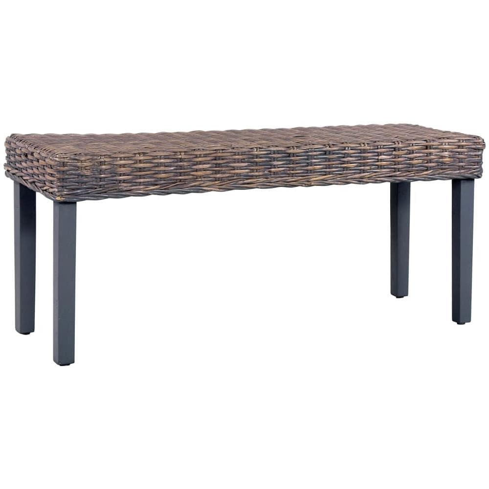 Panca 110 Cm Grigia In Rattan Naturale Kubu E Massello Di Mango - Foto 1
