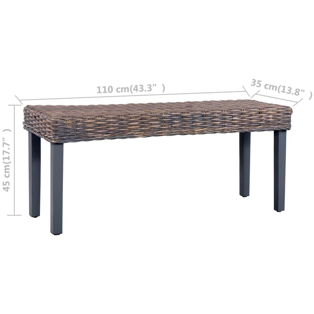 Panca 110 Cm Grigia In Rattan Naturale Kubu E Massello Di Mango - Foto 8
