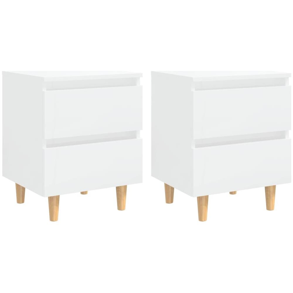 Comodini con Gambe Legno Pino 2pz Bianco Lucido 40x35x50 cm - Foto 1