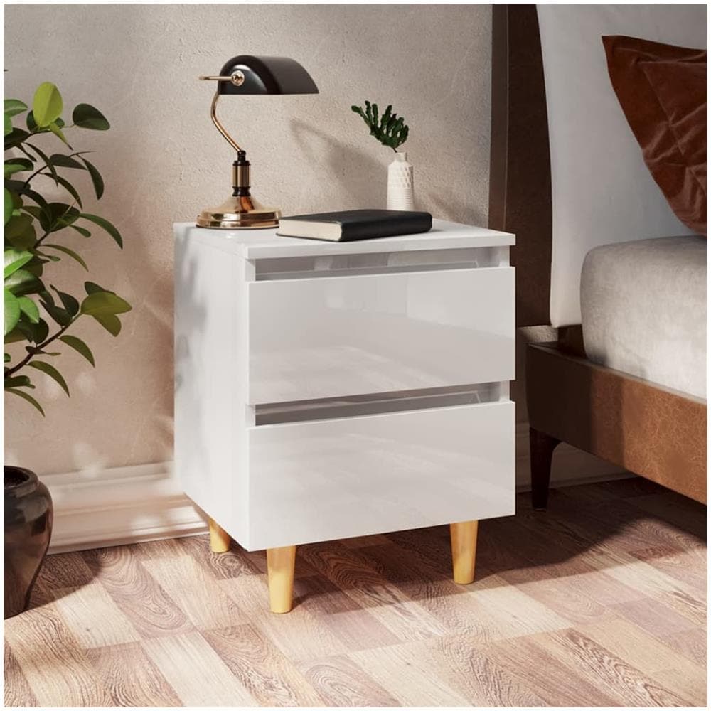 Comodini con Gambe Legno Pino 2pz Bianco Lucido 40x35x50 cm - Foto 2