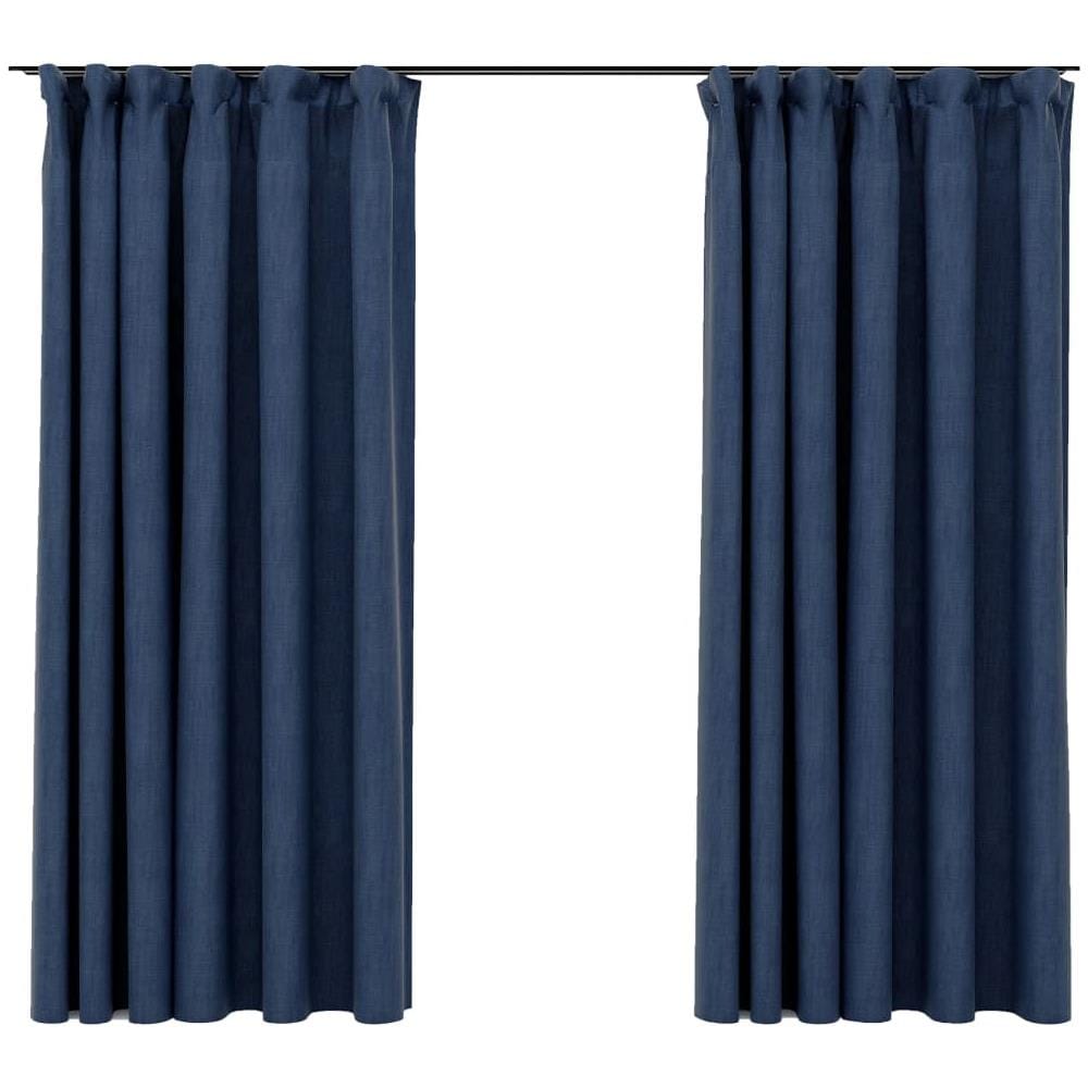 Tende Oscuranti con Ganci Effetto Lino 2 pz Blu 140x175 cm - Foto 1