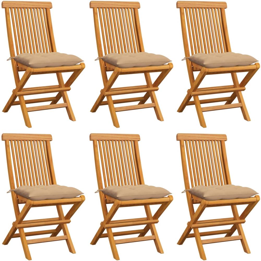 Sedie da Giardino con Cuscini Beige 6 pz in Massello di Teak - Foto 1