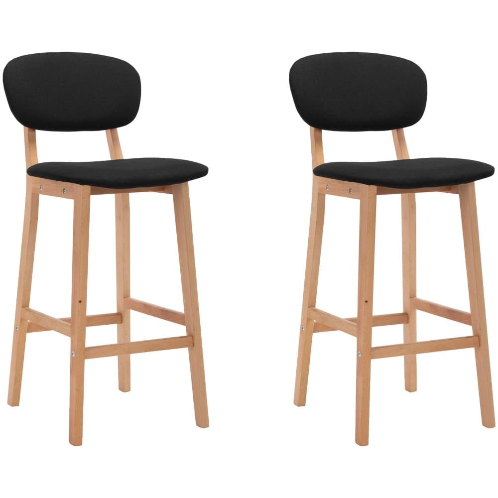Sgabelli da Bar 2pz Neri Polyrattan e Legno Massello di Acacia