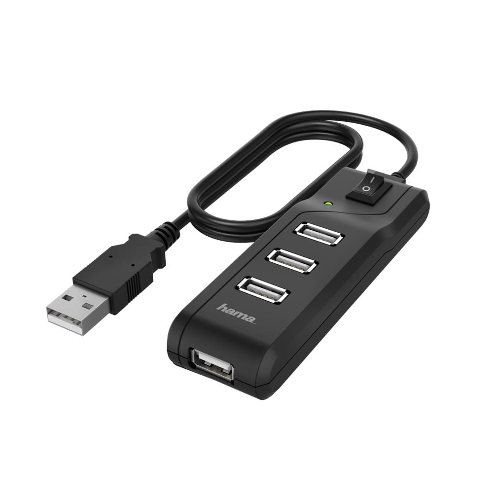 Hub USB 2.0 da tavolo, 4 porte, switch ON /OFF, cavo integrato, nero - Foto 1