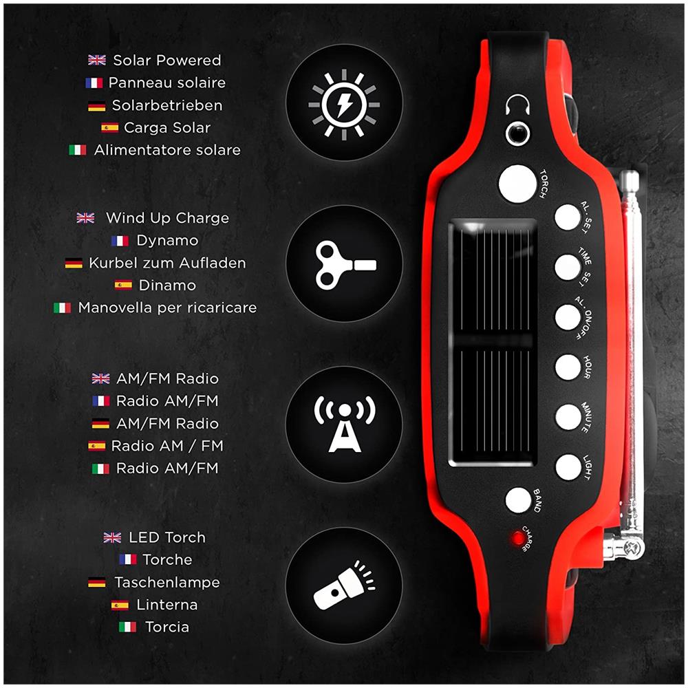 Apex Radio Am / fm - Ricarica Solare, Usb O Dinamo - Torcia - Jack Per Cuffie E Funzione Sveglia - Portatile Con Display Digitale Retroilluminato - Ideale Per Uso D’emergenza, Campeggio, Escursioni - Foto 6