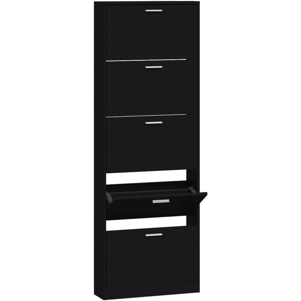 Scarpiera Nera 59x17x169 Cm In Legno Multistrato - Foto 2