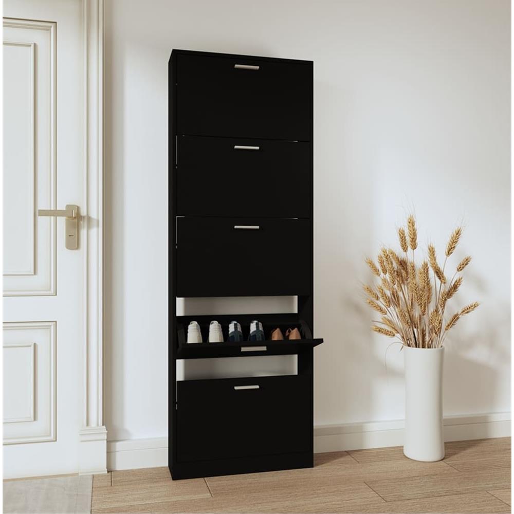 Scarpiera Nera 59x17x169 Cm In Legno Multistrato - Foto 1