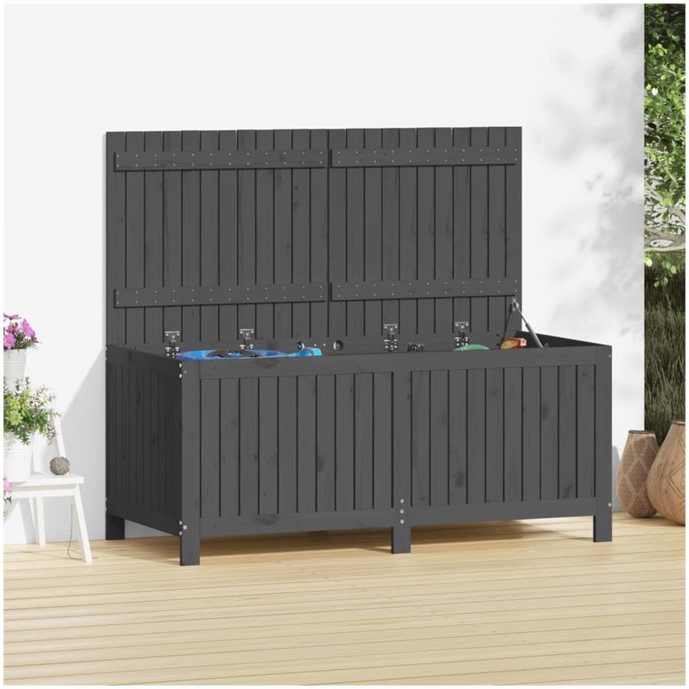 Contenitore Da Giardino Grigio 147x68x64 Cm Legno Massello Pino - Foto 3