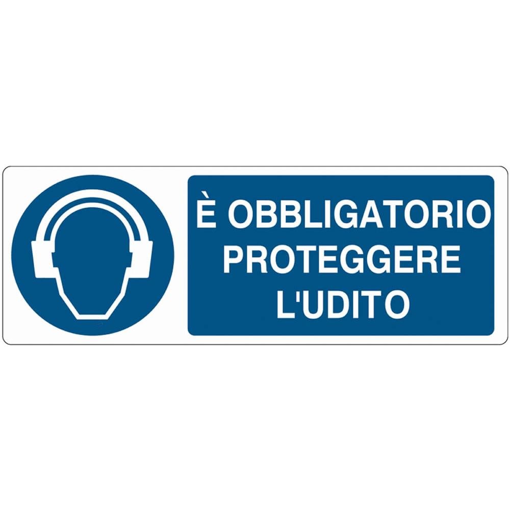 Cartello È Obbligatorio Proteggere L'udito In Alluminio Cm 12,5 X 35 - Foto 1