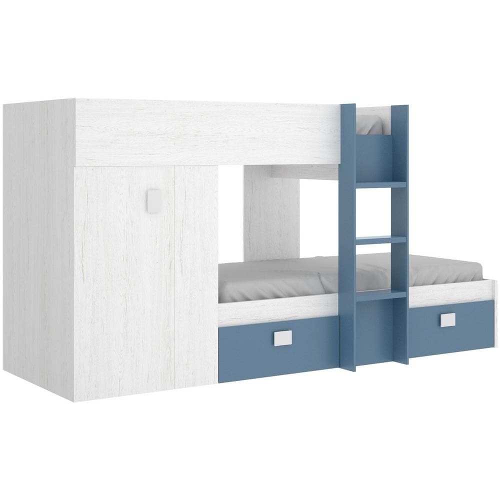 Composizione Camera Da Letto Araba, Cameretta Completa, Composizione Letto A Castello Con Due Lettini Singoli, 271x111h150 Cm, Bianco E Blu - Foto 2