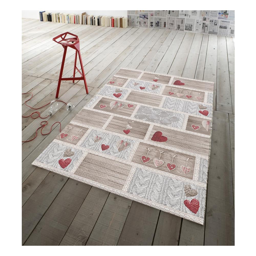 Tappeto Antiscivolo In Stampa Digitale Linea Pensieri Delicati Dis. Shabby Love 152x230 Rosso - Foto 1