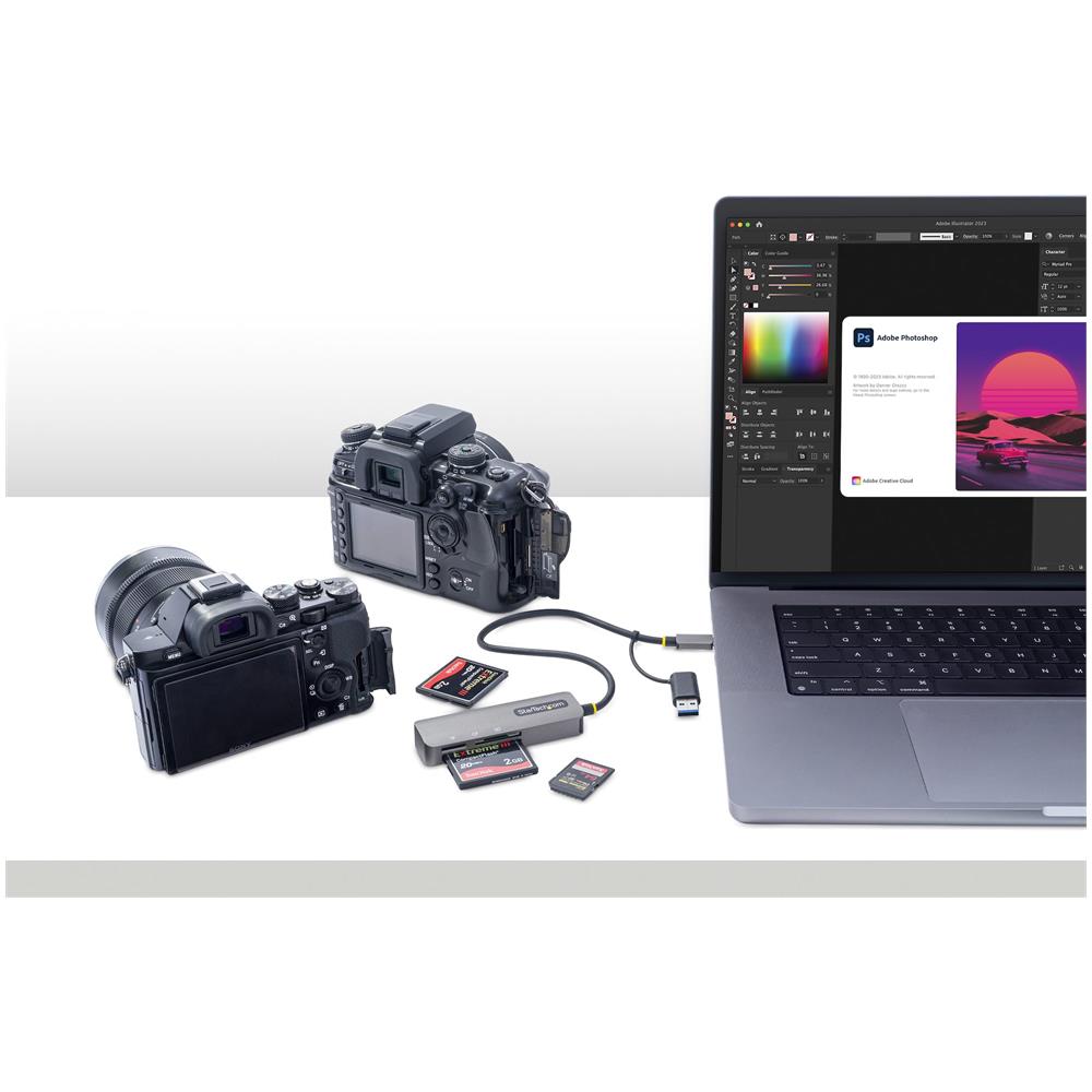 Lettore di schede di memoria multimediale USB 3.0, lettore di schede SD /microSD /CompactFlash, adattatore portatile di schede USB 5Gbps, lettore esterno di schede USB-C con adattatore USB-A collegato - Foto 6