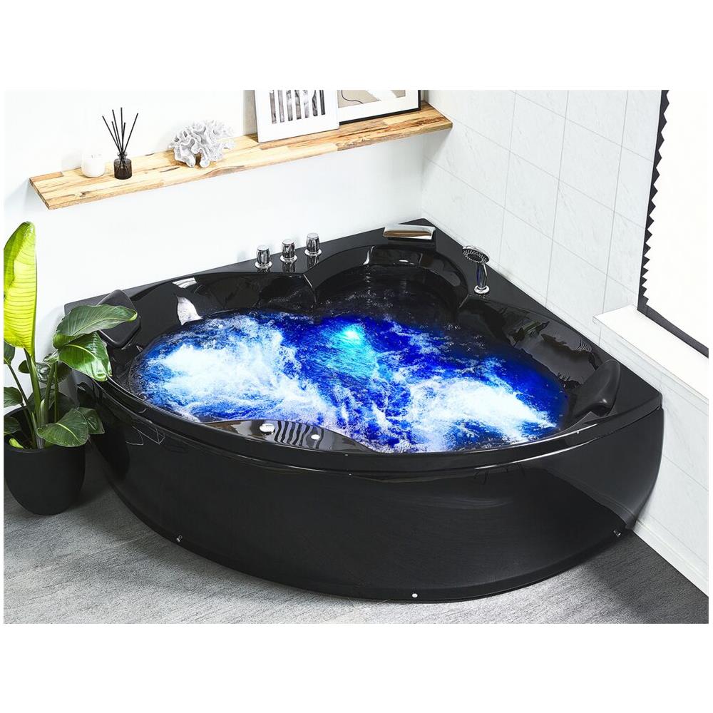 Vasca Da Bagno Angolare Nera Con Idromassaggio E Luci Led 150 Cm Senado - Foto 1