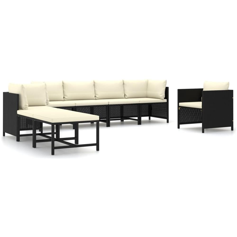 Set Divani Da Giardino 8 Pz Con Cuscini In Polyrattan Nero - Foto 1