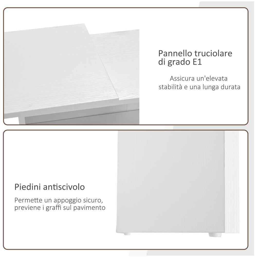 Scrivania Angolare Con Cassetti Estraibile E Scaffale, Girevole 360° Forma A L, Bianca - Foto 7